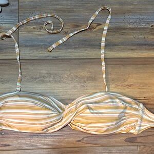 Striped Yellow, Pink, and White Bikini Top